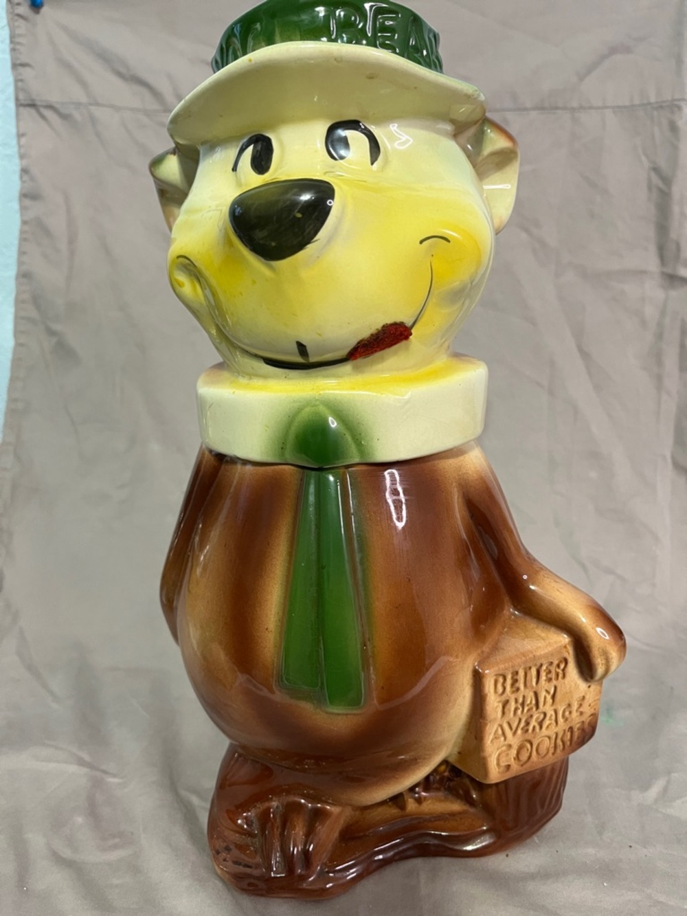 Vintage American Bisque Yogi Bear Ceramic Cookie Jar from 1961.